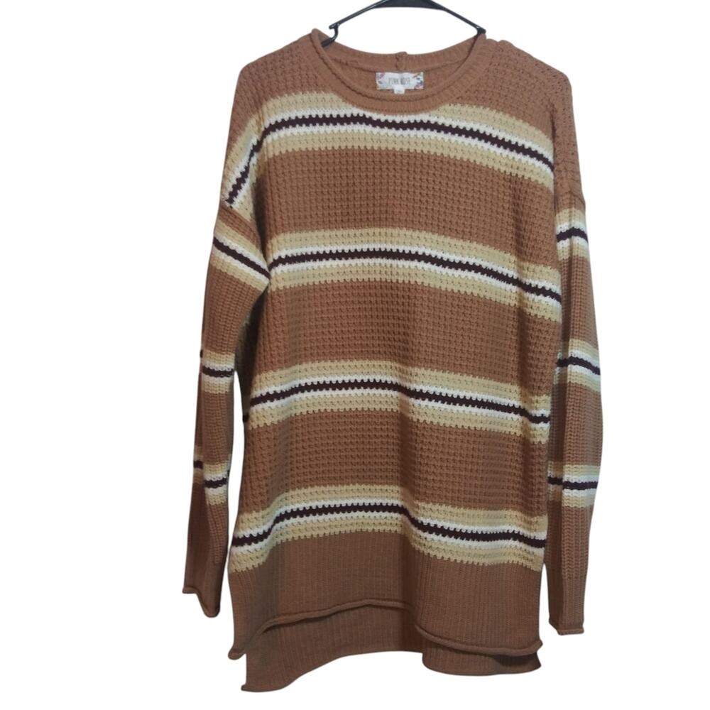 Pink Rose Knit Maple Striped Brown Textured Sweater Neutral Size XL